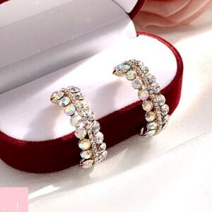 Vintage-Inspired C-Shaped Earrings w Prism-Colored Stones